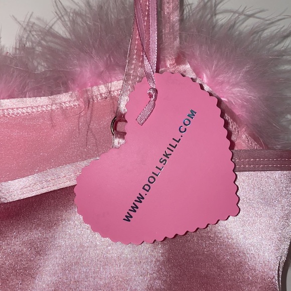 RARE Dolls Kill Pink Fluffy Feather Satin Crop Top - Picture 7 of 9